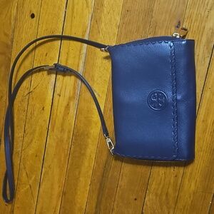 Tory Burch Navy Leather Crossbody with Logo Emblem